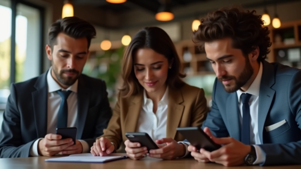 Diverse persone che leggono aggiornamenti di campagna su dispositivi diversi — smartphone, tablet, laptop — in ambienti pubblici